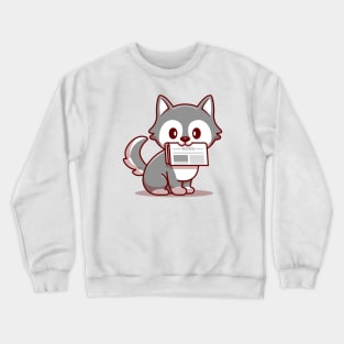 Cute Wolf With Newspaper Crewneck Sweatshirt